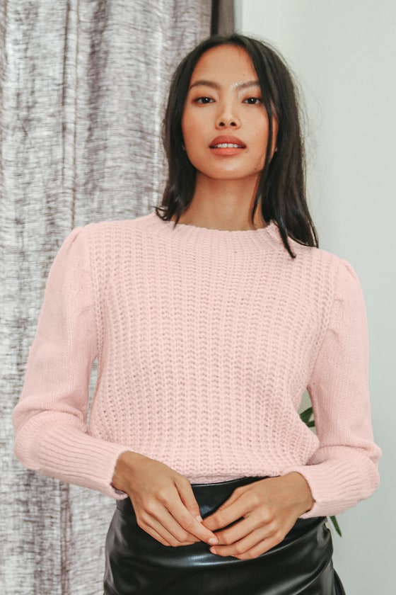 Cute Blush Sweater - Puff Sleeve Sweater - Chunky Knit Sweater - Lulus