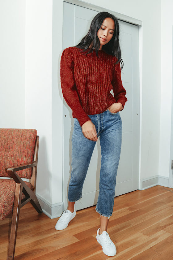 Go Cozy Burgundy Chunky Knit Puff Sleeve Sweater 5