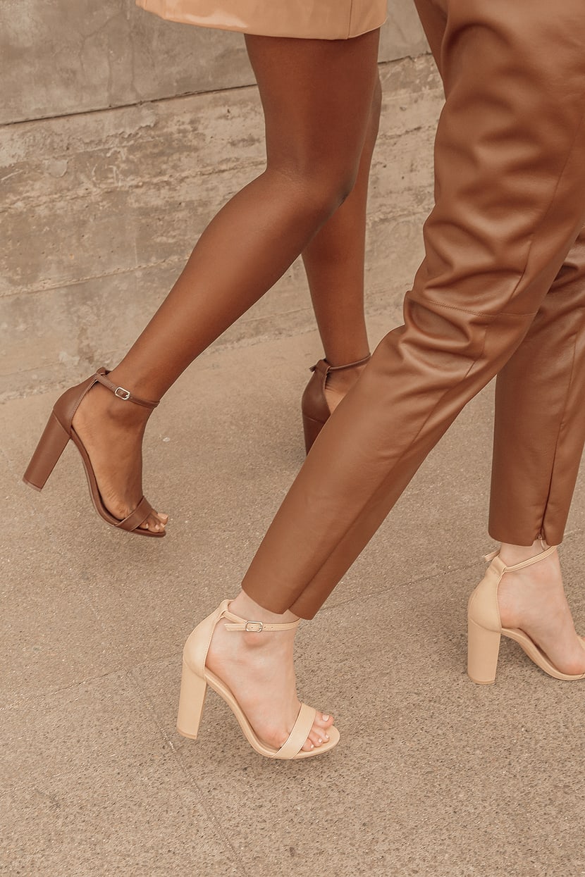 Ankle Strap Heels - Skin Tone Heels - Brown High Heel Sandals - Lulus