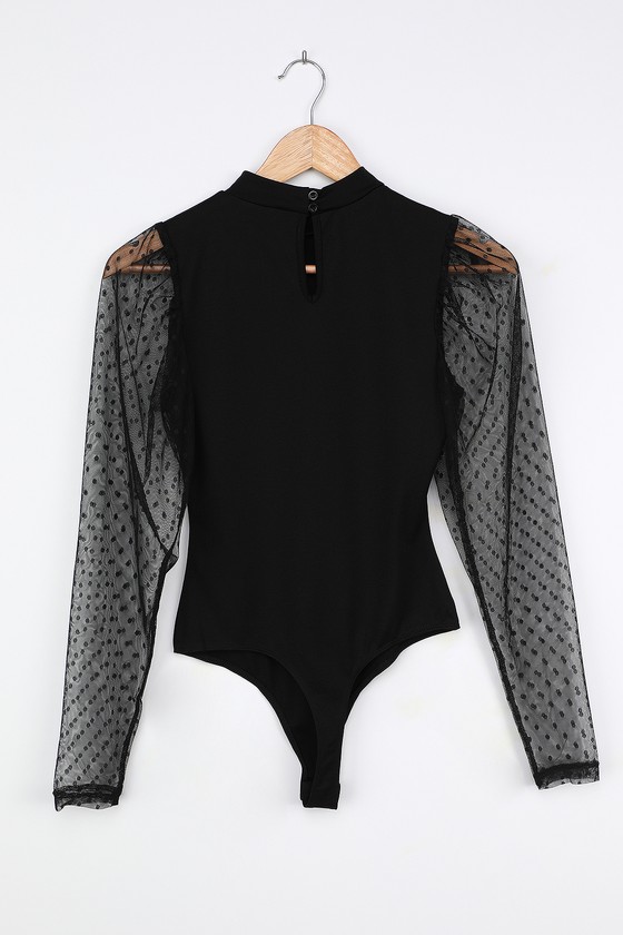 Black Bodysuit - Sheer Sleeve Bodysuit - Long Sleeve Bodysuit - Lulus