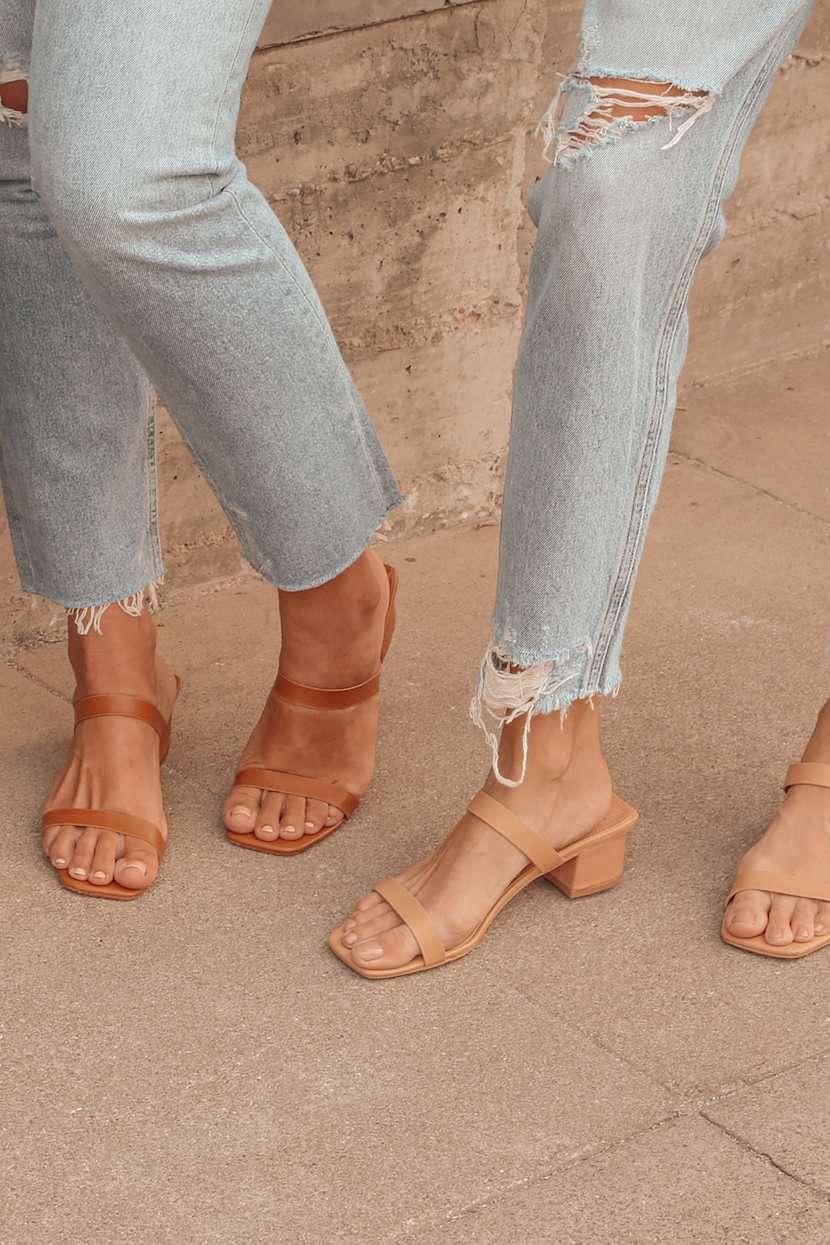 High Heel Mules - Mule Sandals - Medium Nude Heels - Nude  display picture 1