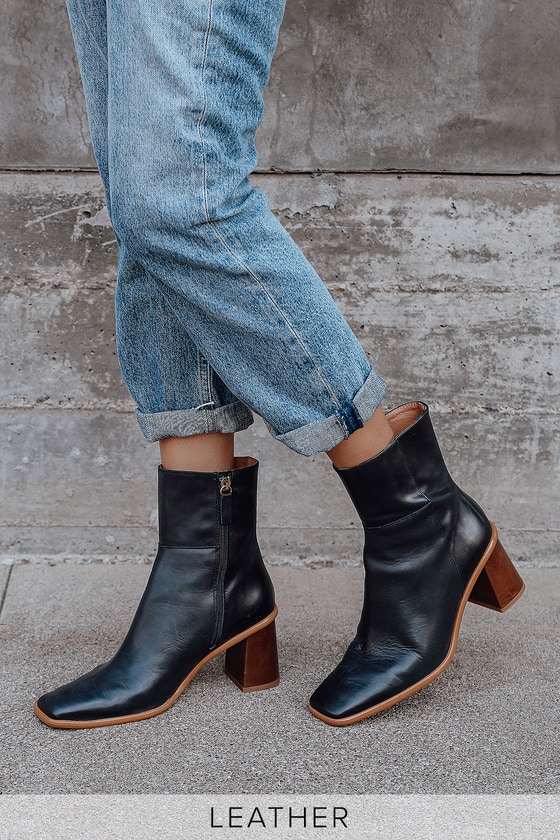 leather square toe ankle boots