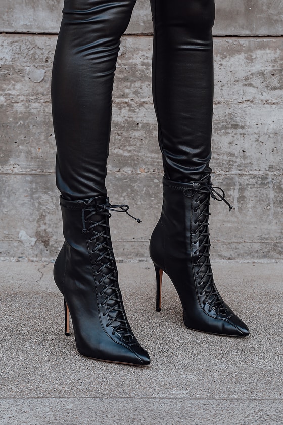 lace up mid heel boots