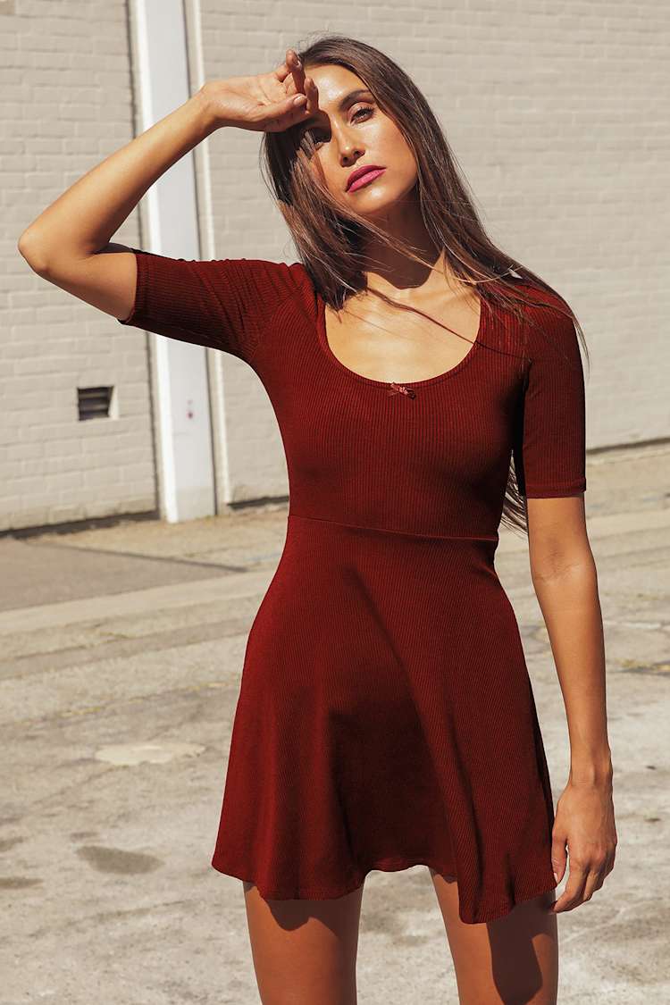 Mini Dress Lulus Burgundy Skater Dress Lulus Bragging Rights Lace