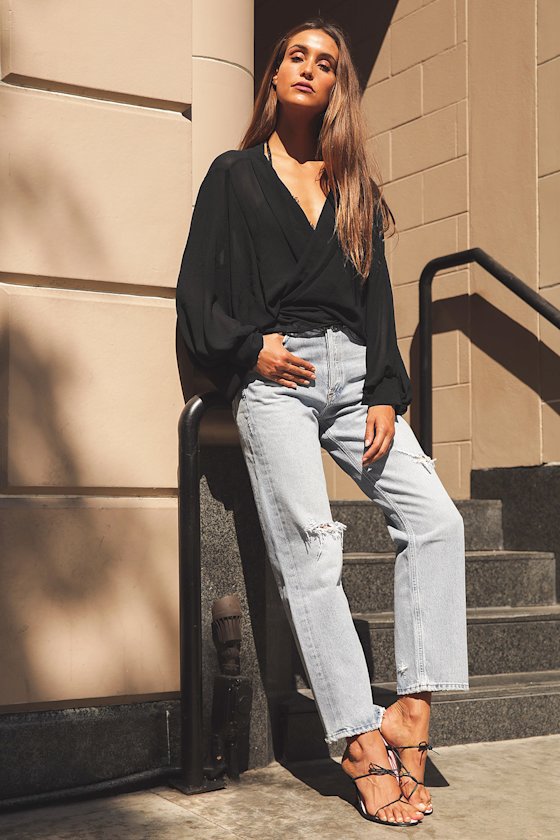 Style Win Black Chiffon Oversized Open-Front Blouse 6