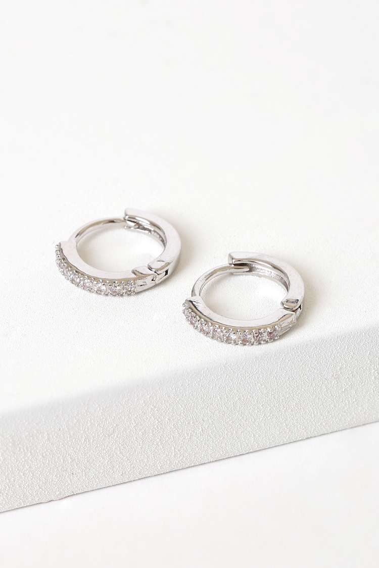 Little Details Silver Rhinestone Mini Hoop Earrings