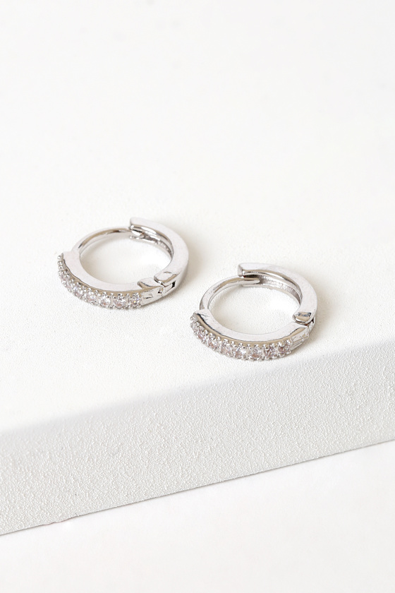 Little Details Silver Rhinestone Mini Hoop Earrings 1