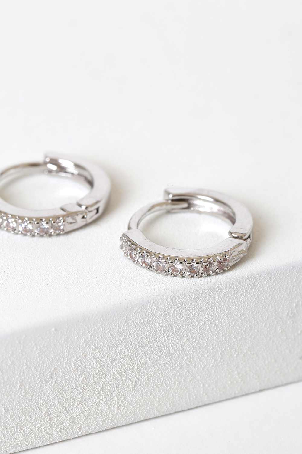 Little Details Silver Rhinestone Mini Hoop Earrings