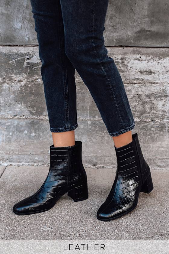 black croc leather boots