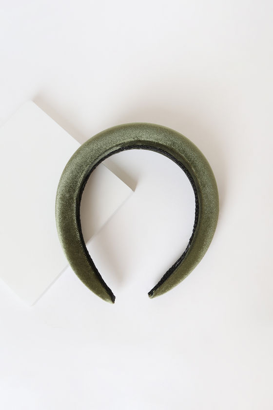 Regal Treatment Olive Green Velvet Padded Headband 2