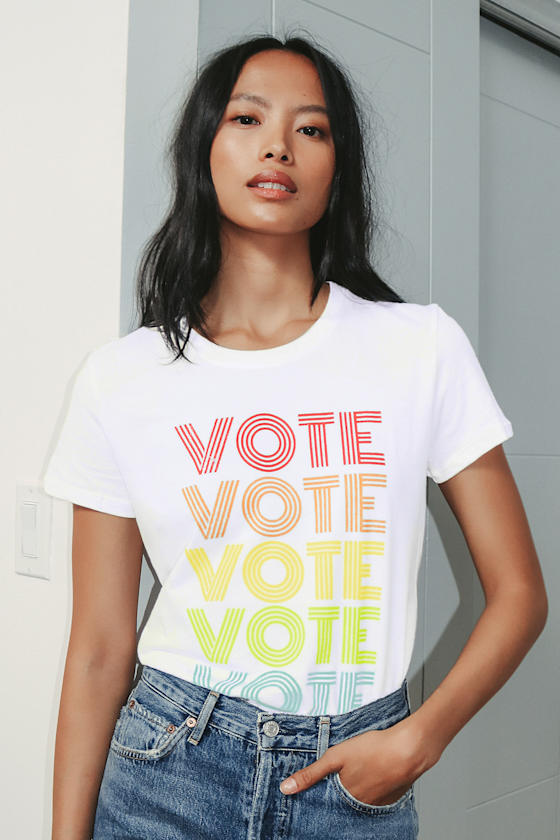 Vote White Rainbow Short Sleeve Graphic Tee 7