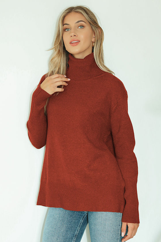 Next Level Cozy Rust Red Knit Turtleneck Sweater 5