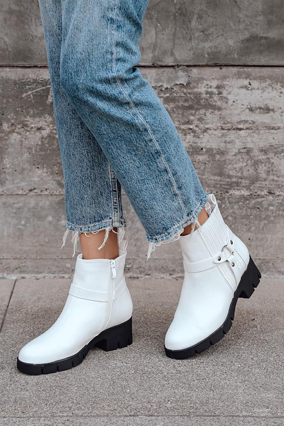 flat white ankle boots