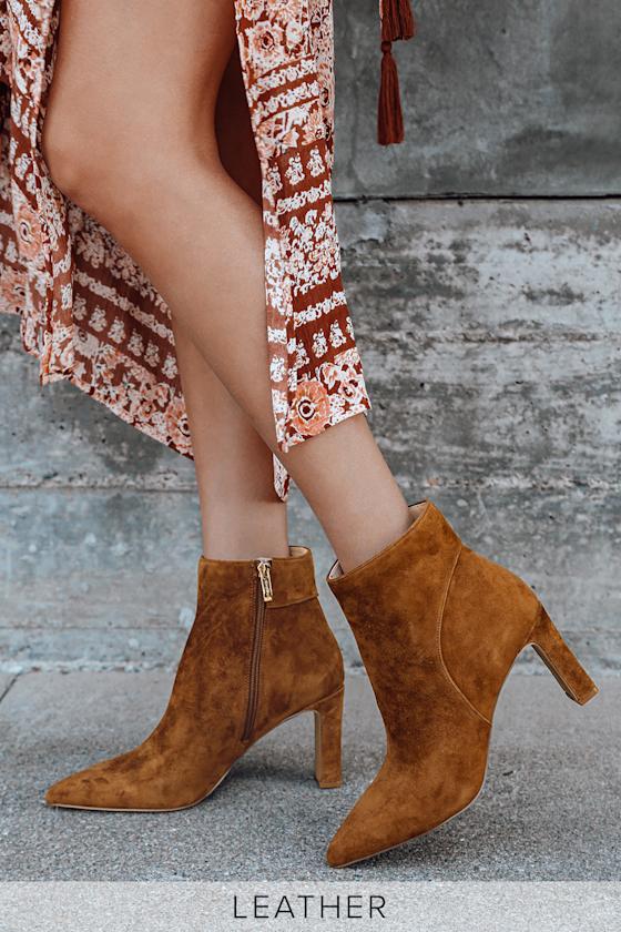 chestnut suede booties