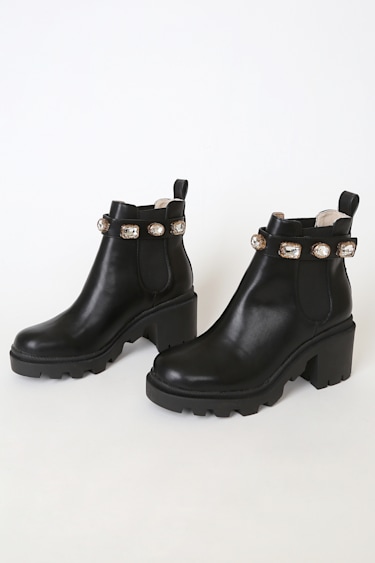 Amulet Black Rhinestone Ankle Boots