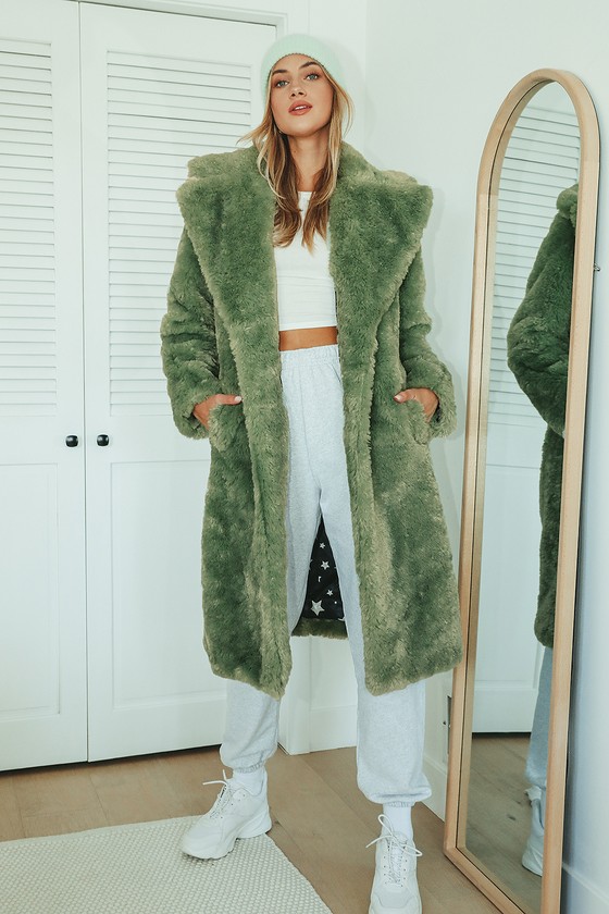 Stepping Out in Style Green Faux Fur Long Coat