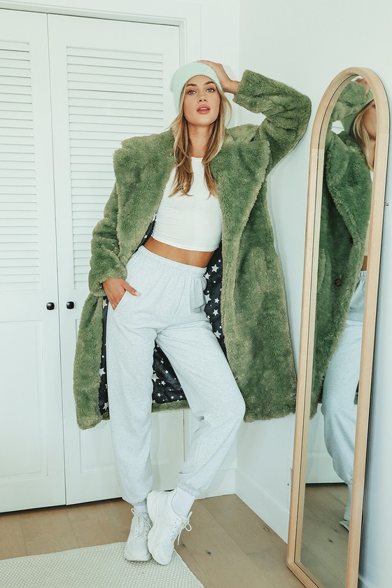 Stepping Out in Style Green Faux Fur Long Coat