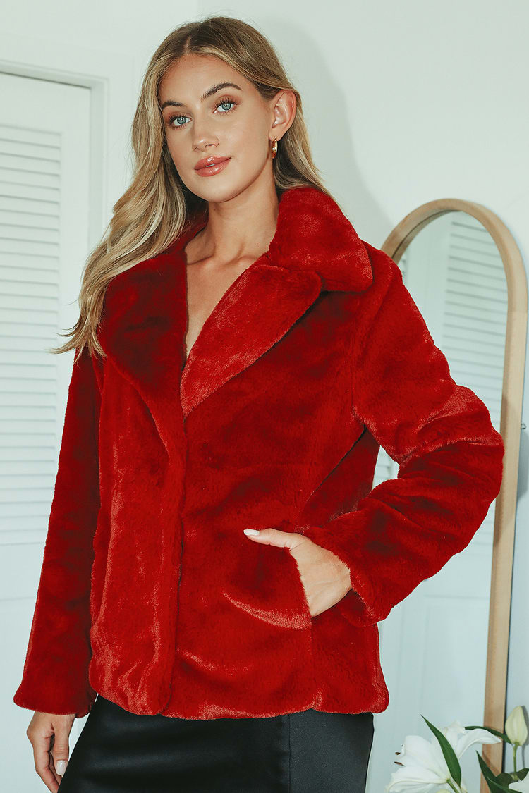 Sige Udseende Følg os Avec Les Filles Faux Fur Coat - Red Faux Fur Jacket - Red Coat - Lulus