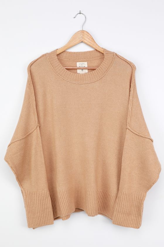 Endless Days Tan Knit Oversized Sweater 1