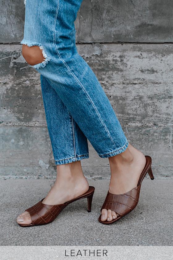 Emilee Brown Crocodile Leather High Heel Sandals 1