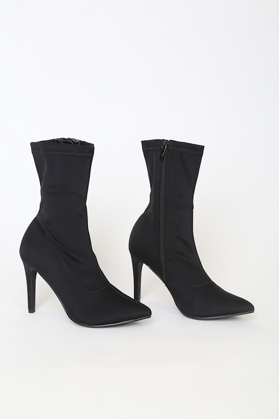 Stretchy Black Sock Boots MidCalf Boots PointedToe Boots Lulus