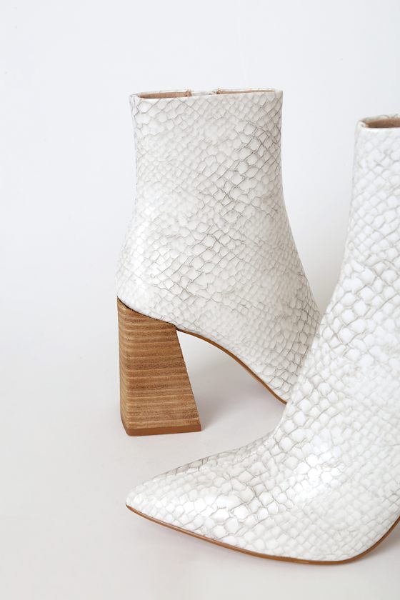 Envied White and Grey Snake Pointed-Toe Mid-Calf Boots 2