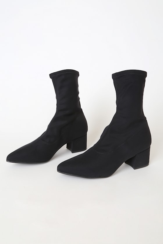 Mya Black Pointed-Toe Mid-Calf Sock Boots 2