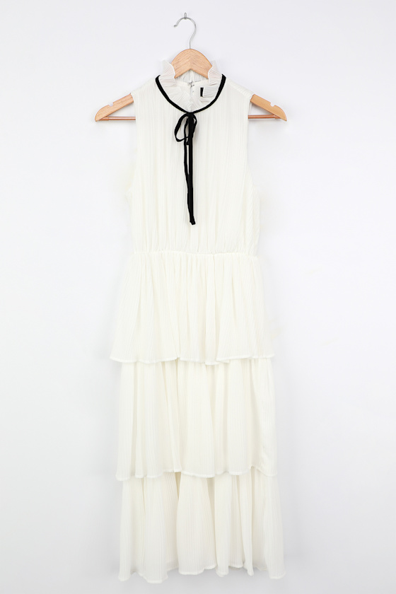 white pleated midi dress