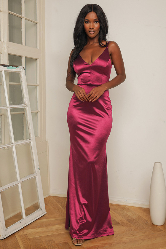Burgundy Satin Dress - Sleeveless Maxi Dress - Mermaid Maxi Dress - Lulus