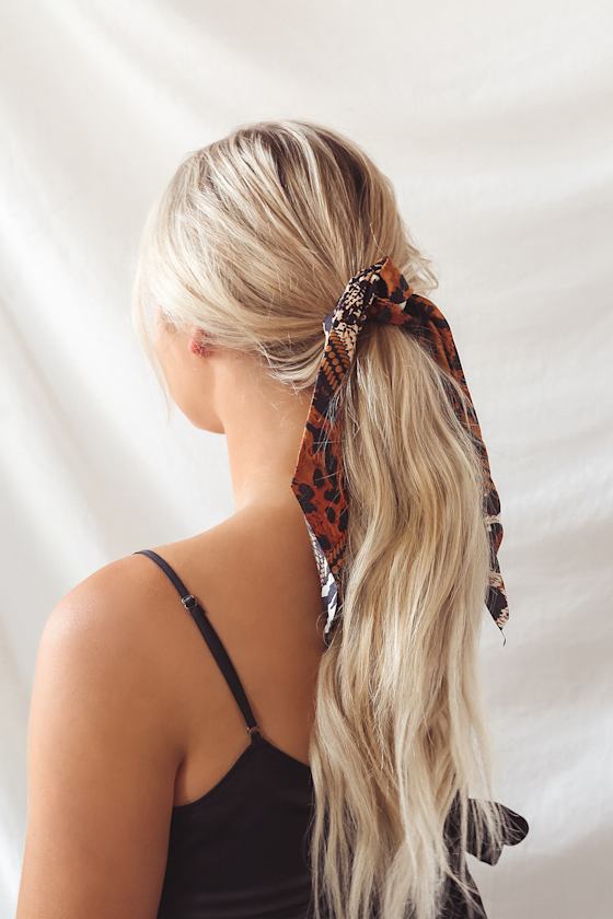 Untamed Style Black Multi Animal Print Scarf Ponytail Holder 1