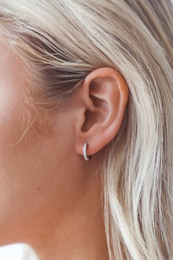 Little Details Silver Rhinestone Mini Hoop Earrings