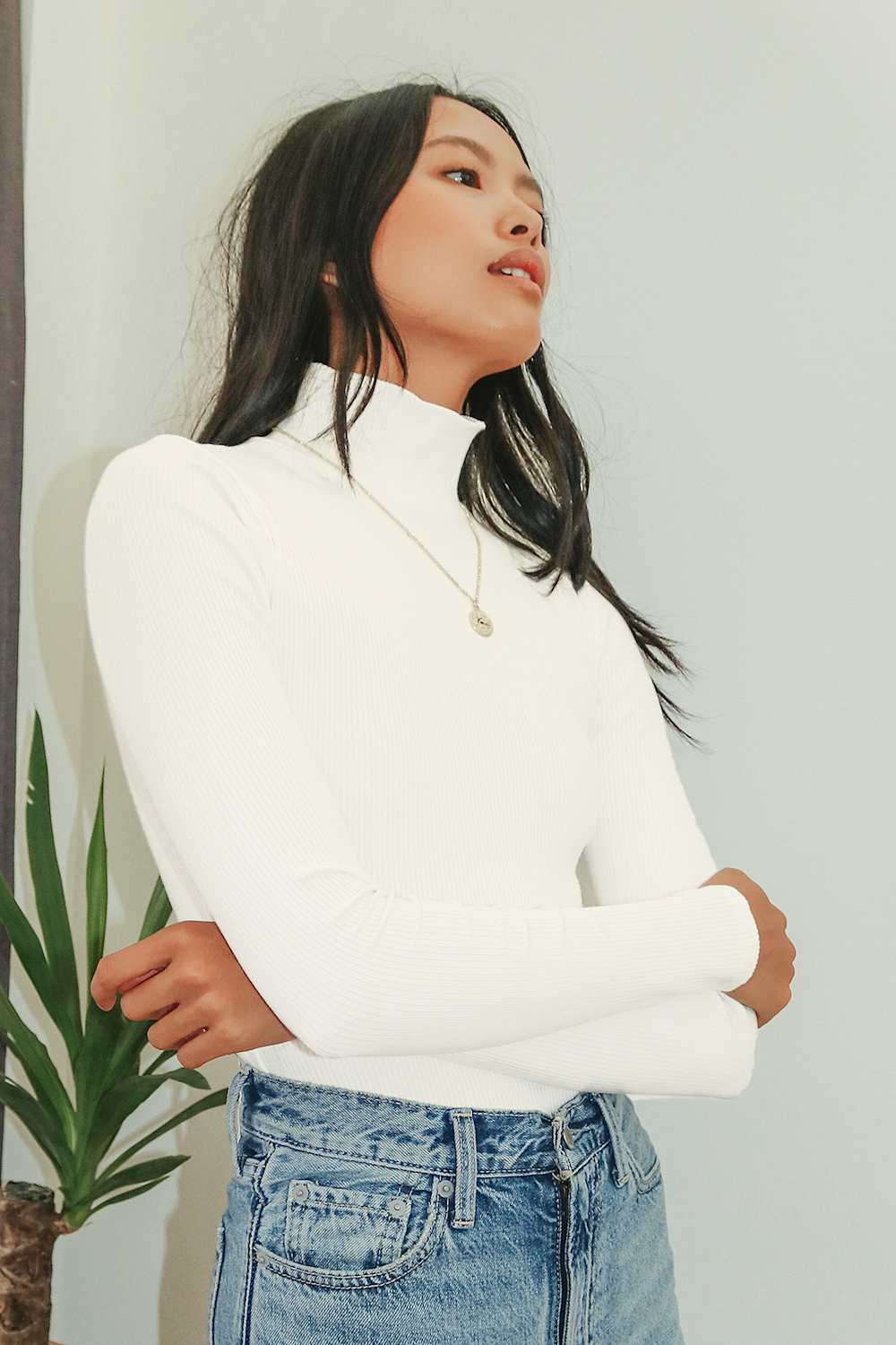 Wilde Ivory Ribbed Long Sleeve Mock Neck Bodysuit