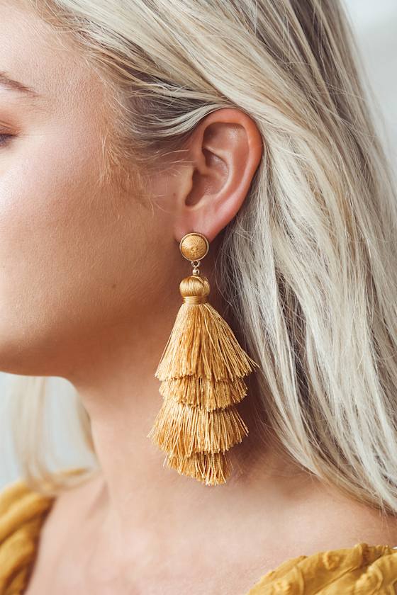 Yellow Tassel Earrings Fringe Earrings Tiered Tassel Earrings Lulus