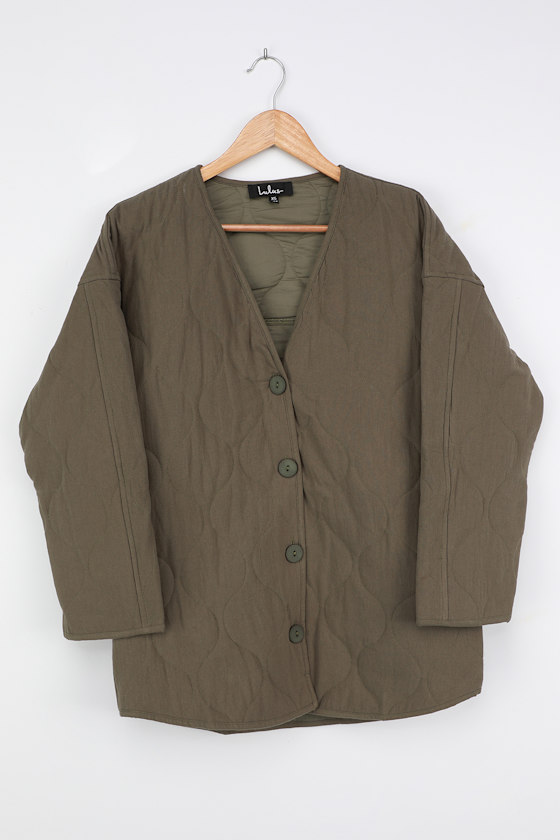 Olive Green Quilted Jacket Long Jacket Lightweight Jacket Lulus