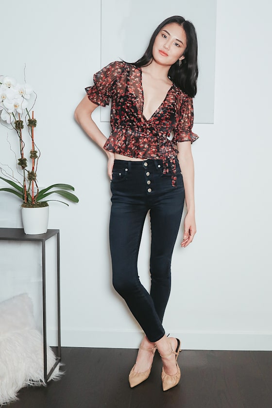 black sheer wrap top