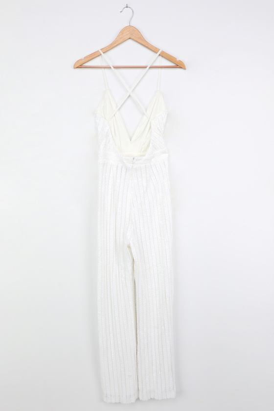 White Sequin Jumpsuit - Glam Sequin Jumpsuit - Wide-Leg Jumpsuit - Lulus