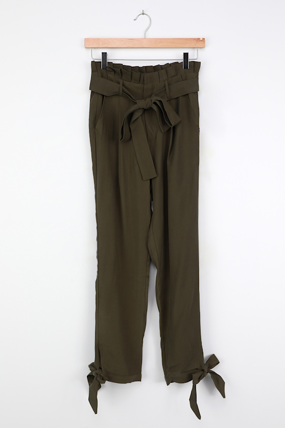 olive green paperbag pants