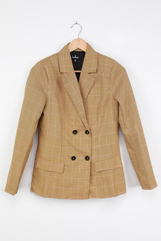 Yellow Plaid Blazer Double Breasted Blazer Yellow Blazer Lulus
