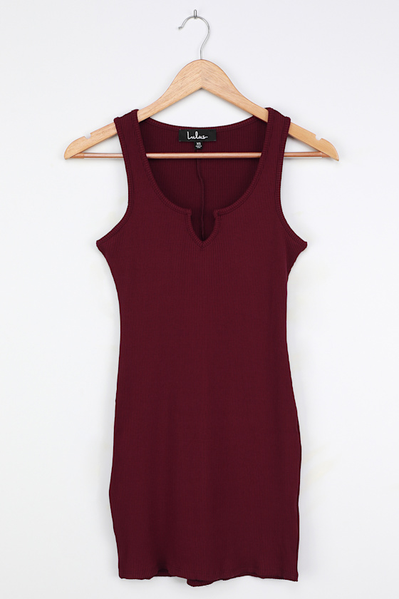 Burgundy Ribbed Mini Dress - Ribbed Bodycon Dress - Mini Dress - Lulus