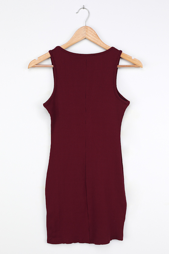 Burgundy Ribbed Mini Dress - Ribbed Bodycon Dress - Mini Dress - Lulus