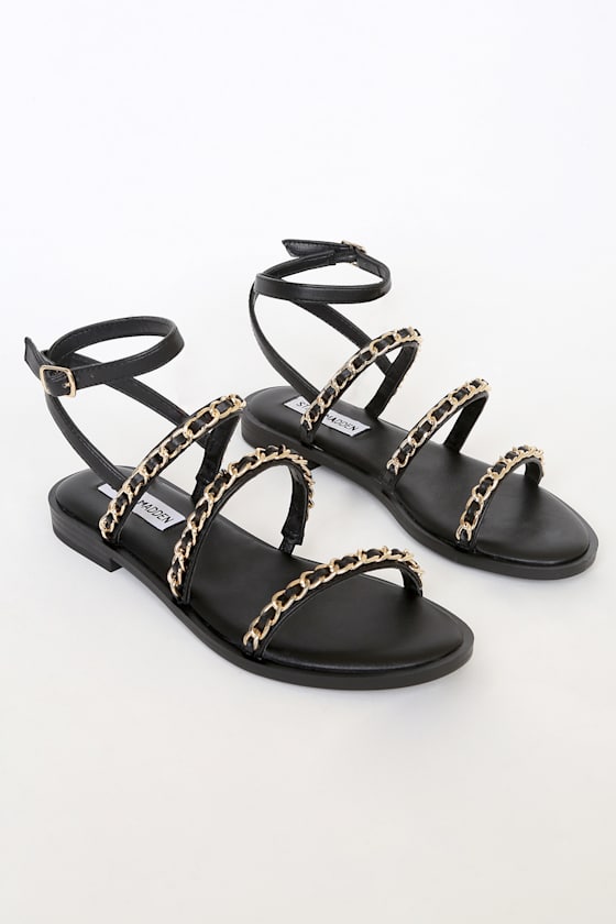 Telsa Black Multi Strappy Chain Flat Sandals 1