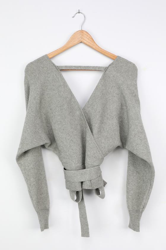 Heather Grey Top - Sweater Top - Knit Surplice Top - Peplum Top - Lulus