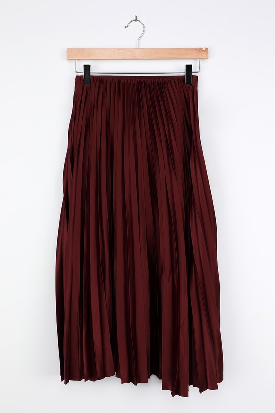 Plum Purple Satin Skirt - Satin Midi Skirt - Pleated Midi Skirt - Lulus