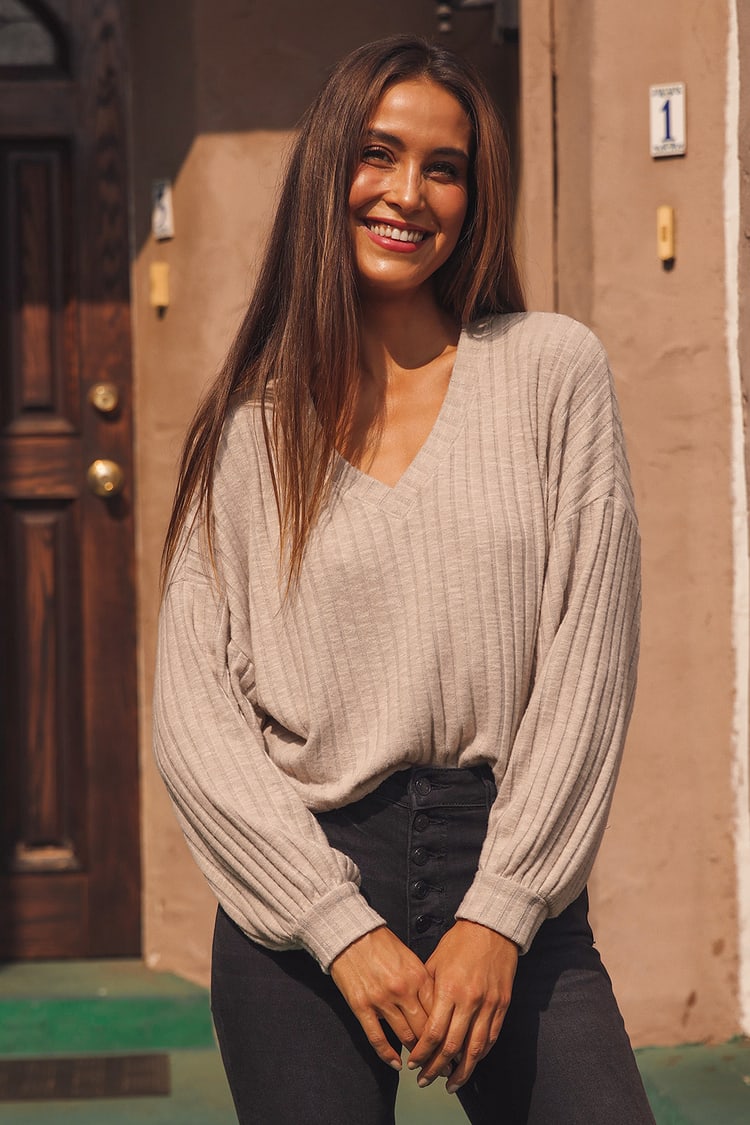 Style Forecast Beige Ribbed Sweater Top
