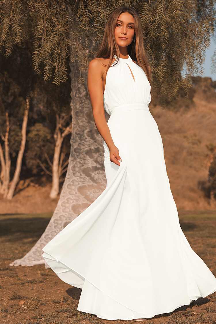 white maxi halter dress