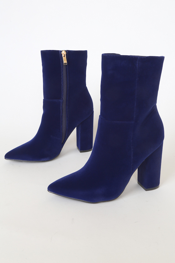 Dawson Blue Velvet Pointed-Toe Mid Calf Boots 3