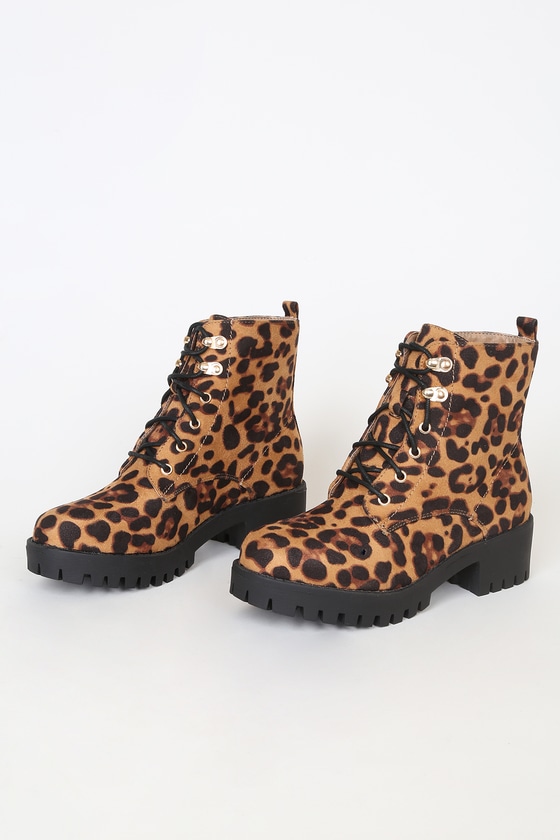 Leopard Ankle Boots - Lace-Up Boots 