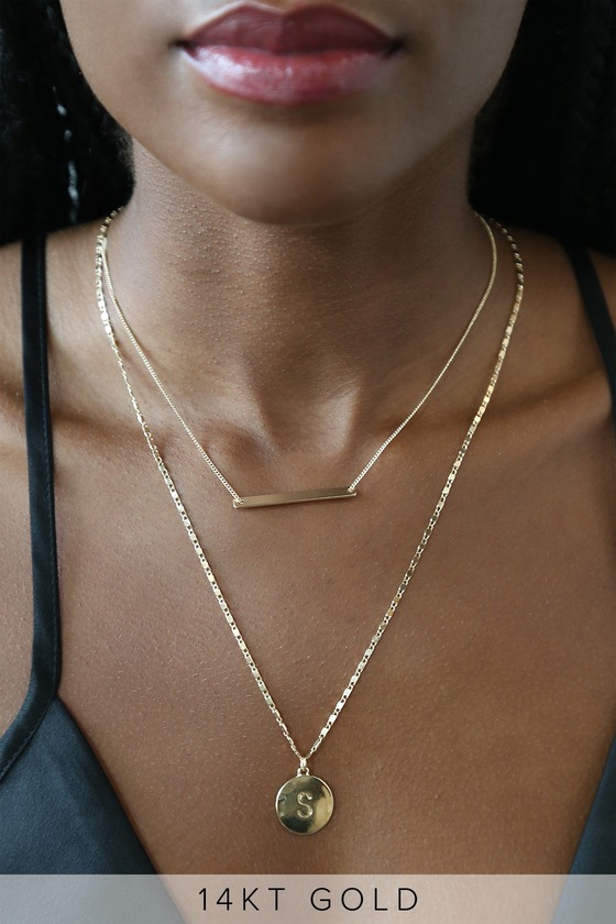 Buy Gold Initial Layered Necklaces for Women, 14K Gold Plated Coin Letter  Necklace Skinny Bar Stacking Necklace Coin Necklace Layer Necklace Multi  Bar Layering Gold Choker Necklaces Jewelry for Women Online at