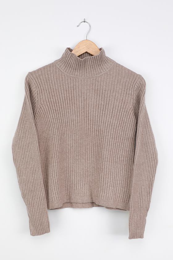 taupe turtleneck sweater