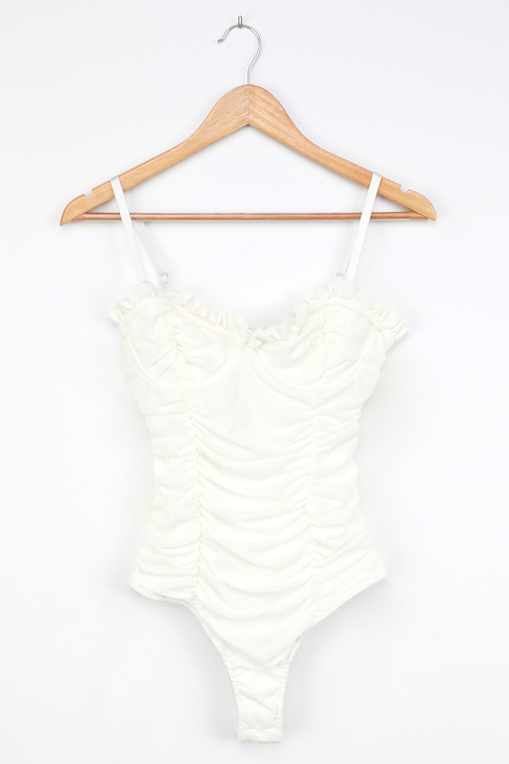 Sexy Bustier Bodysuit White Bodysuit Ruffled Bodysuit Lulus